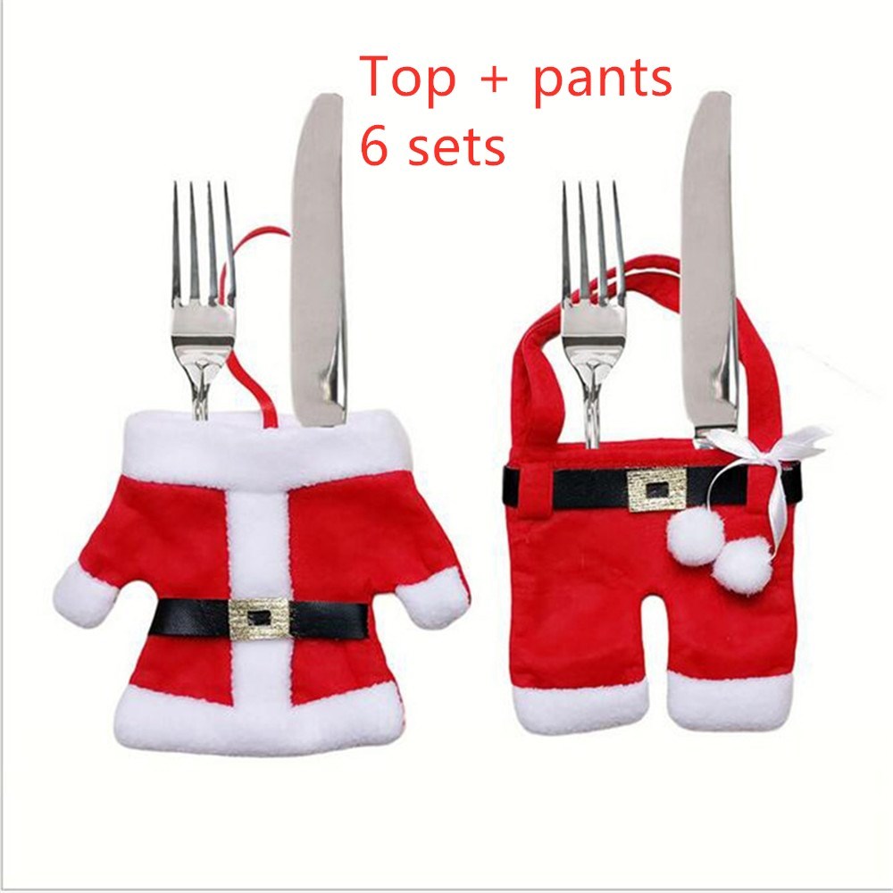 set navideño de cubiertos en tela no tejida con diseño de ropa de Papá Noel para decoración de mesa