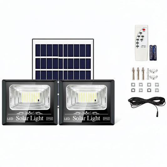 Luz Solar Exterior Industrial IP66 – Foco Impermeable con Control Remoto y Panel Solar