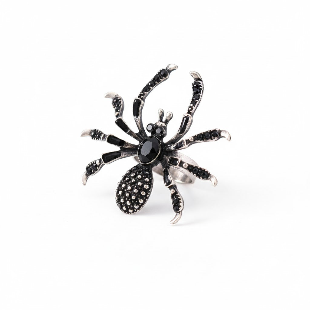 Anillo de Araña con Pedrería Brillante – Diseño Ajustable y Elegante